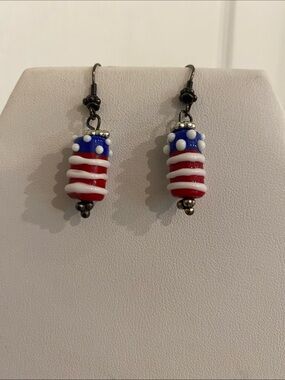 Red, White & Blue Glass Bead Drop Earrings